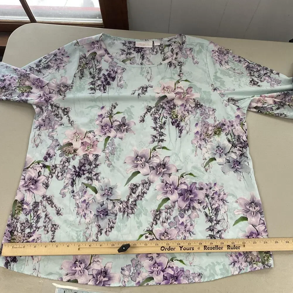 Belle Kim Gravel Top Large Blue Floral Flutter Sleeve Pastel Garden Boho A307916 - Picture 9 of 13